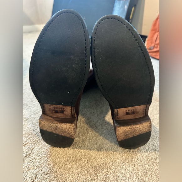 Frye Brown Tall Riding Boot Full Grain Leather Rugged Detail Size 8.5 B - Picture 4 of 7